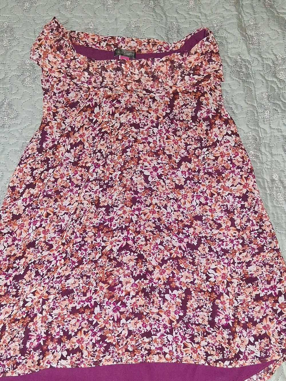 Vince Camuto Pink and Purple Floral Ruffle-Neck Top